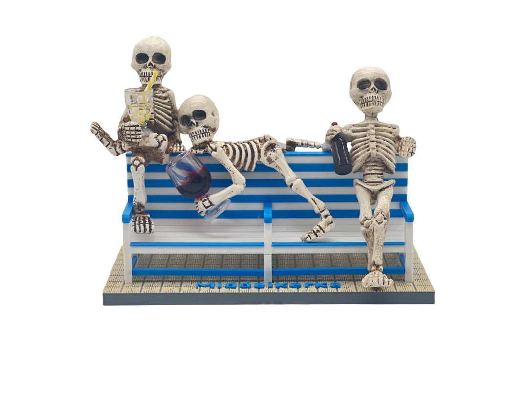 Poppetjes Halloween skelet voor bankje Middelkerke - Westende